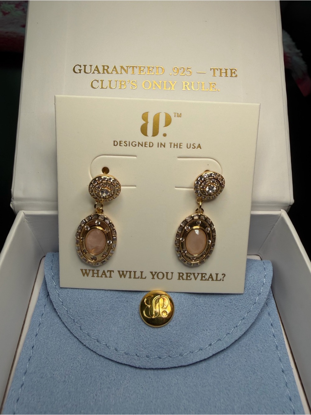 .925 Sterling Silver with Gold Platjng Earrings with Pink Center Stones